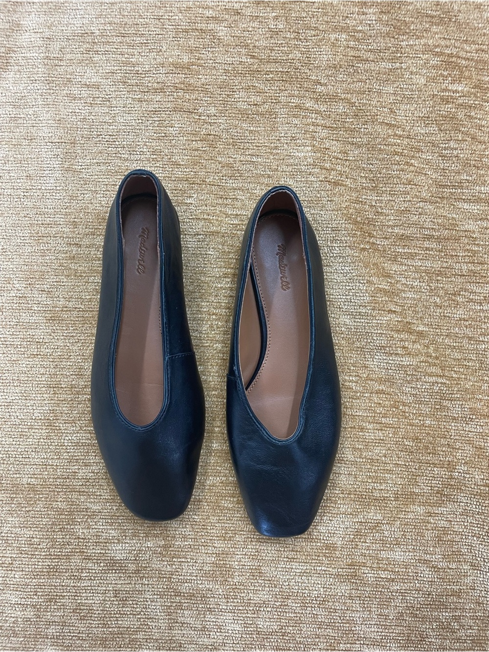 Madewell Women's size 8 true Black Leather, square toe Ballet Flats slip on
